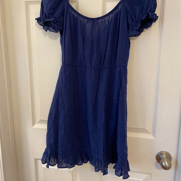 Juniors' B. Smart Blue Ruffled Milkmaid Mini Dress - Size 7 - Picture 2 of 5